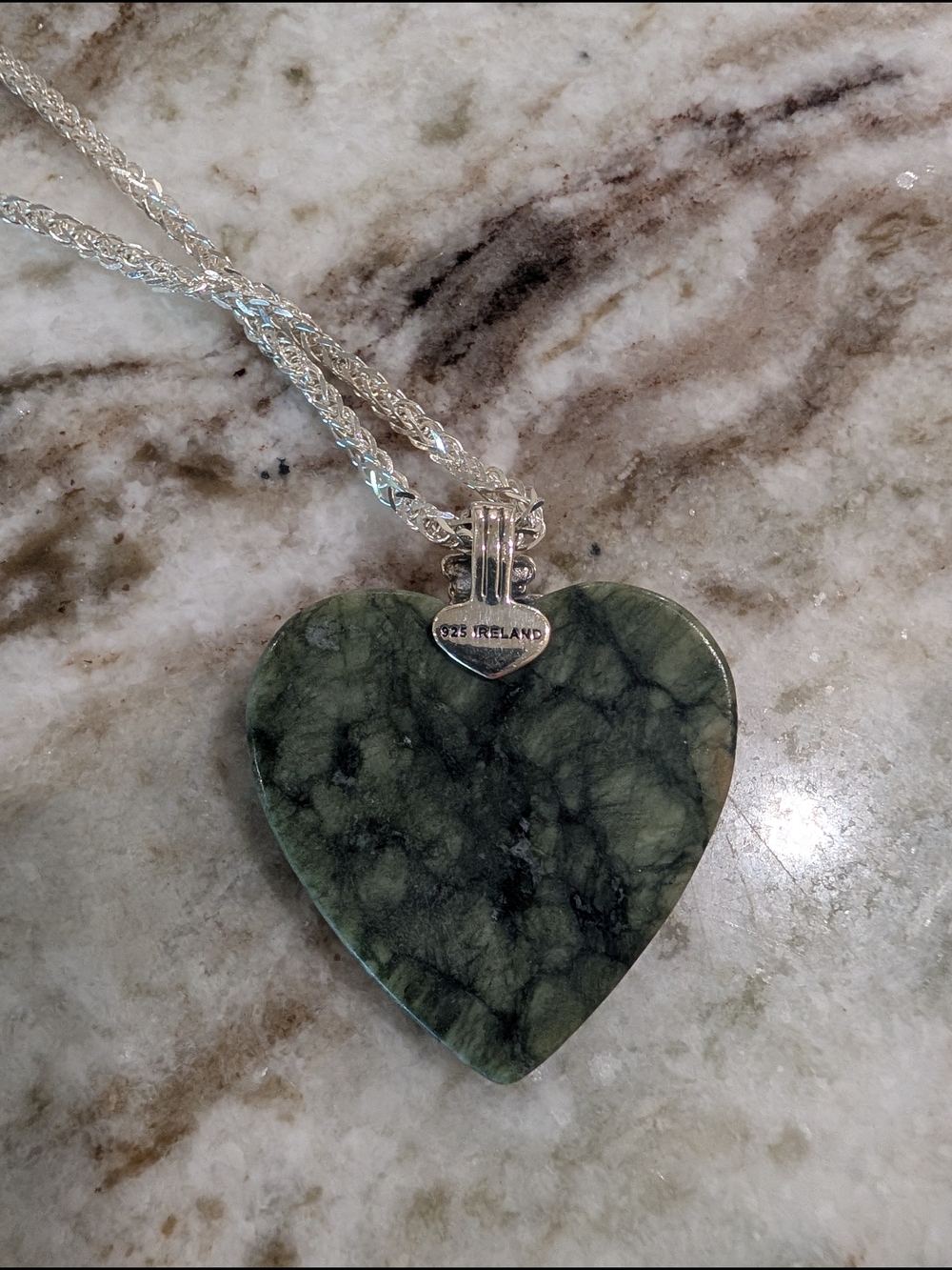 Connemara Marble Heart with Sterling Shamrocks Pendant And Chain - Picture 9 of 9